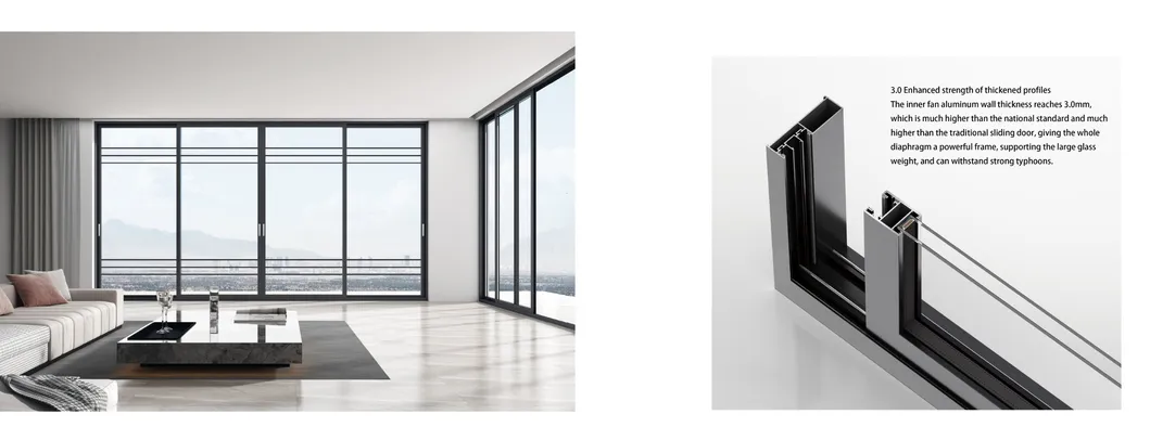 Pintu geser aluminium ramping 2mm Frame pembukaan horisontal Pintu geser kaca 5
