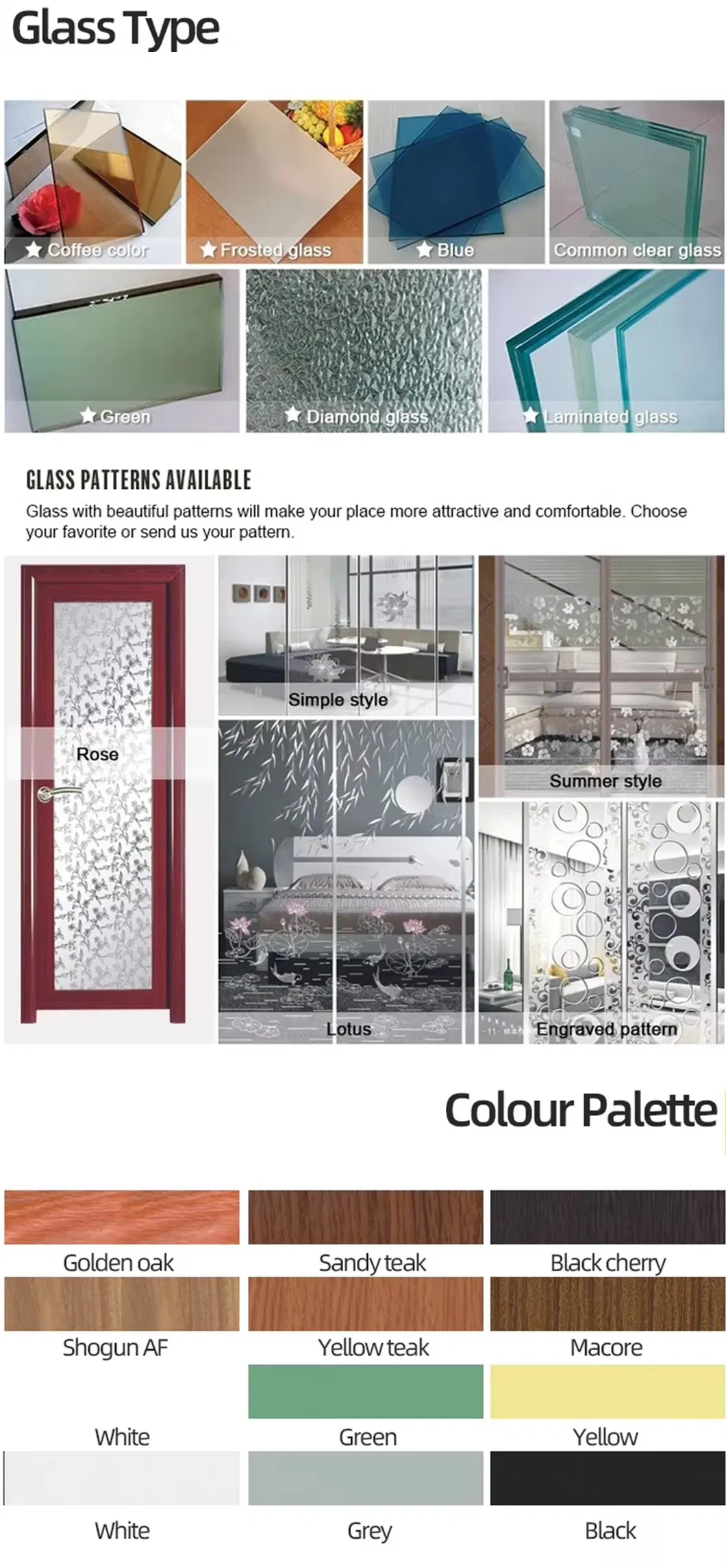 Pintu geser aluminium ramping 2mm Frame pembukaan horisontal Pintu geser kaca 6