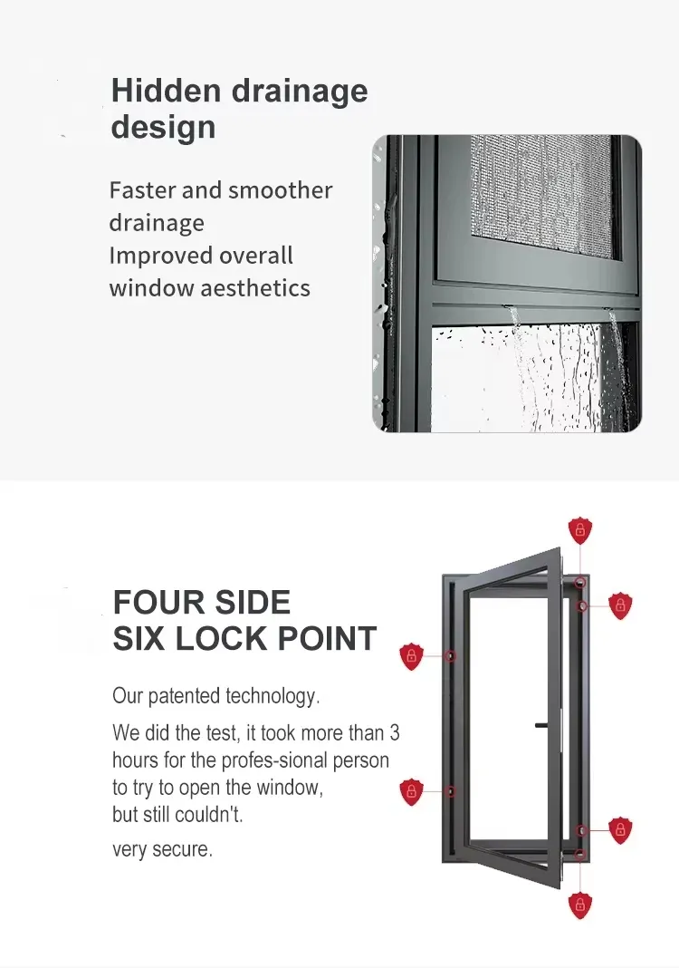 Modern Airproof Bottom Awning Jendela Insulasi Panas Rumah Aluminium Jendela Untuk Balkon 4