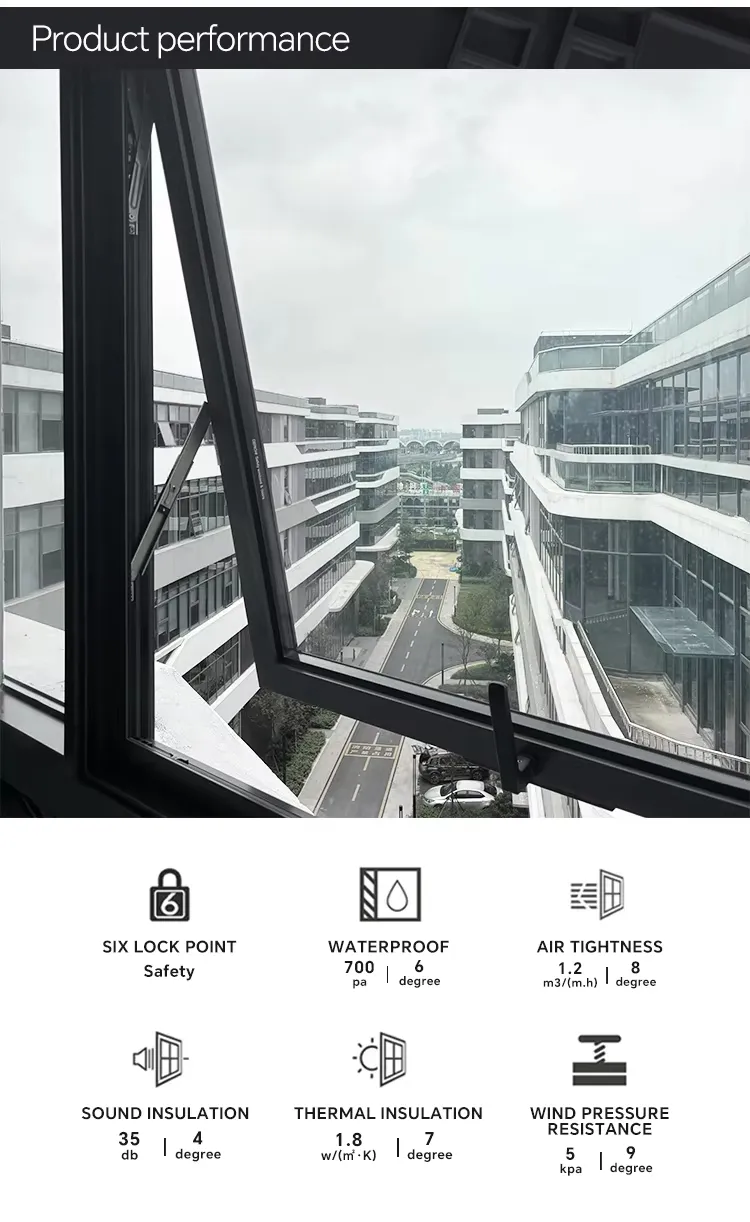 Modern Airproof Bottom Awning Jendela Insulasi Panas Rumah Aluminium Jendela Untuk Balkon 6
