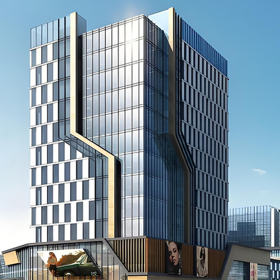 Custom Unitized Curtain Wall tahan UV Kelas A tahan api untuk bangunan warna kaca bening